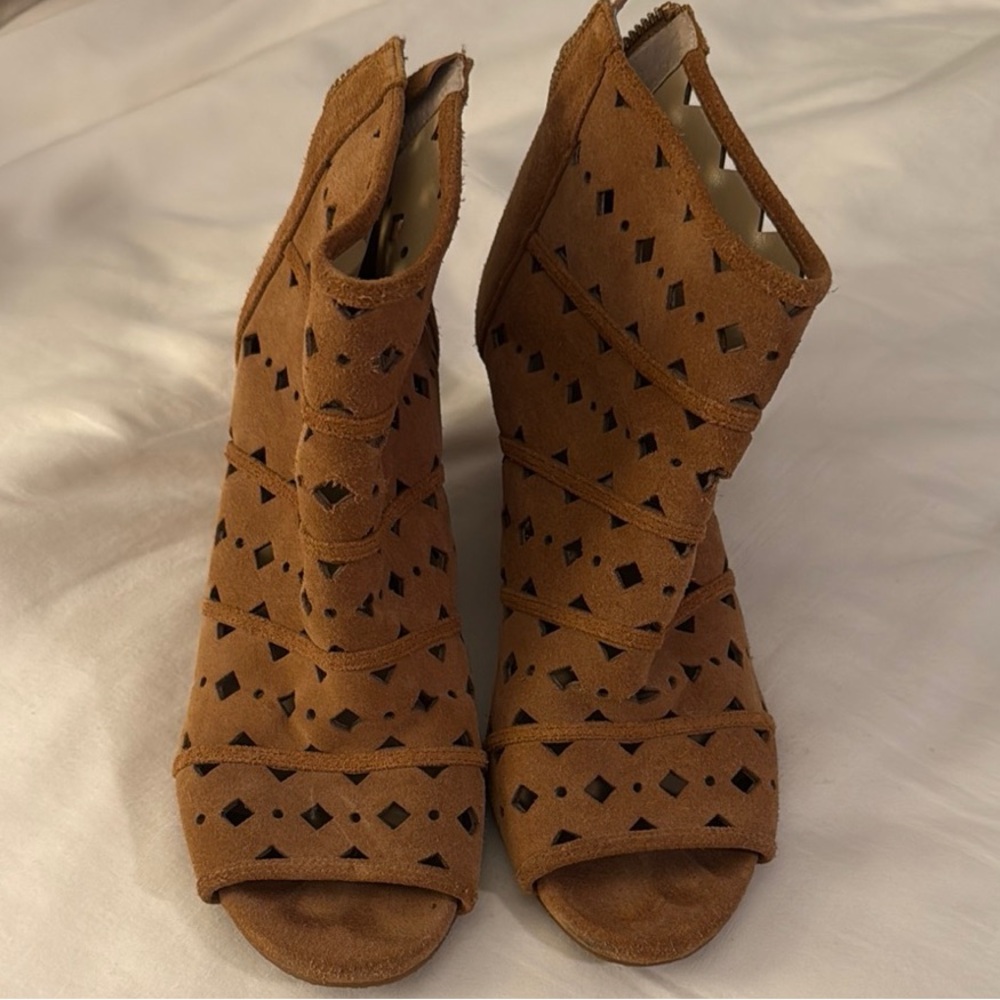 Brown Peep-Toe Ankle Boots